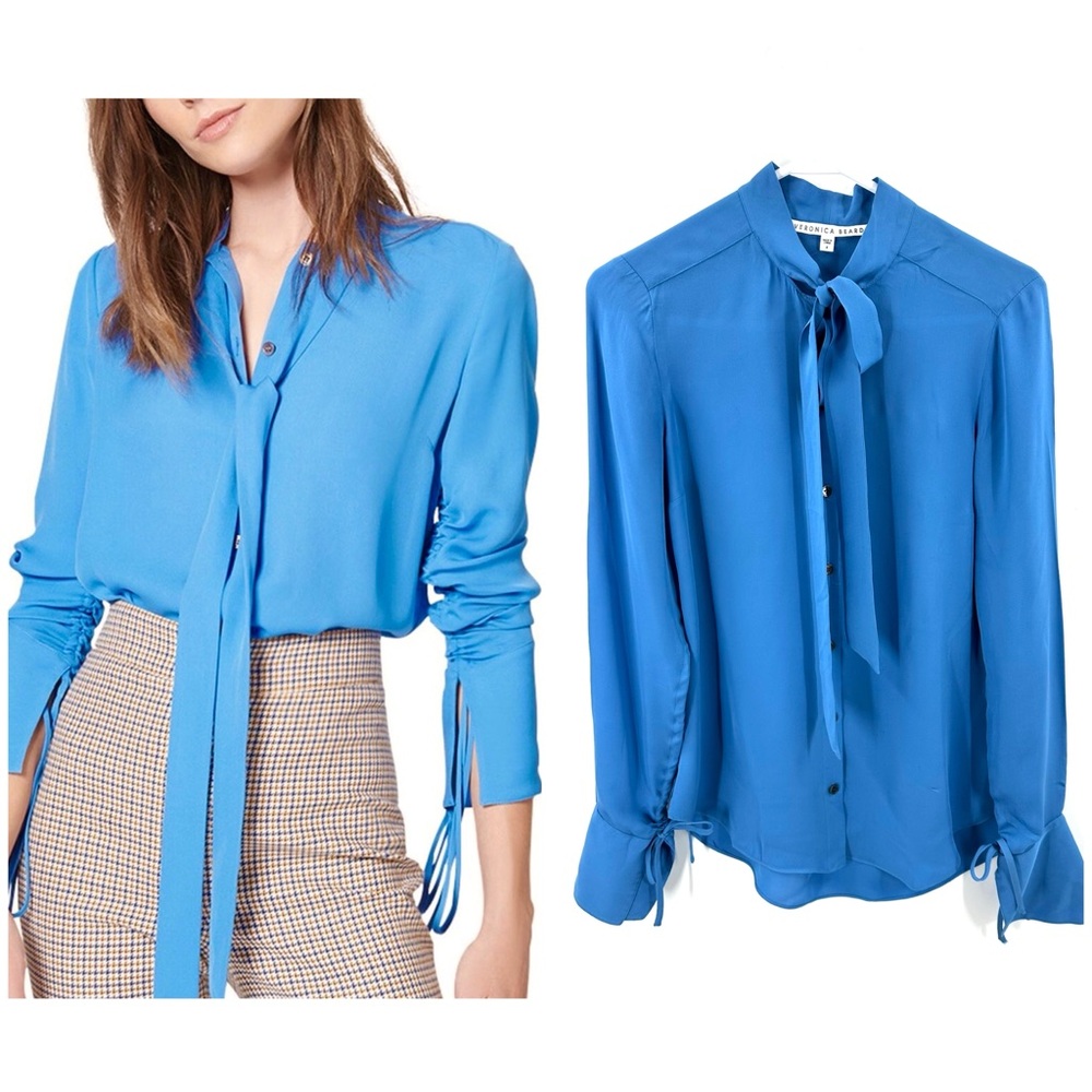 Veronica Beard Remi Silk Blouse Top Womens 4 Button Down Tie Neck Quiet Luxury